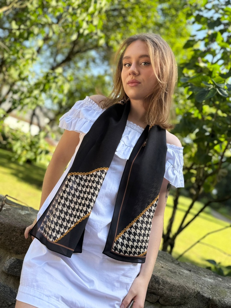 SDM-08 Unikat jedwabny szalik dwustronny 145x30cm